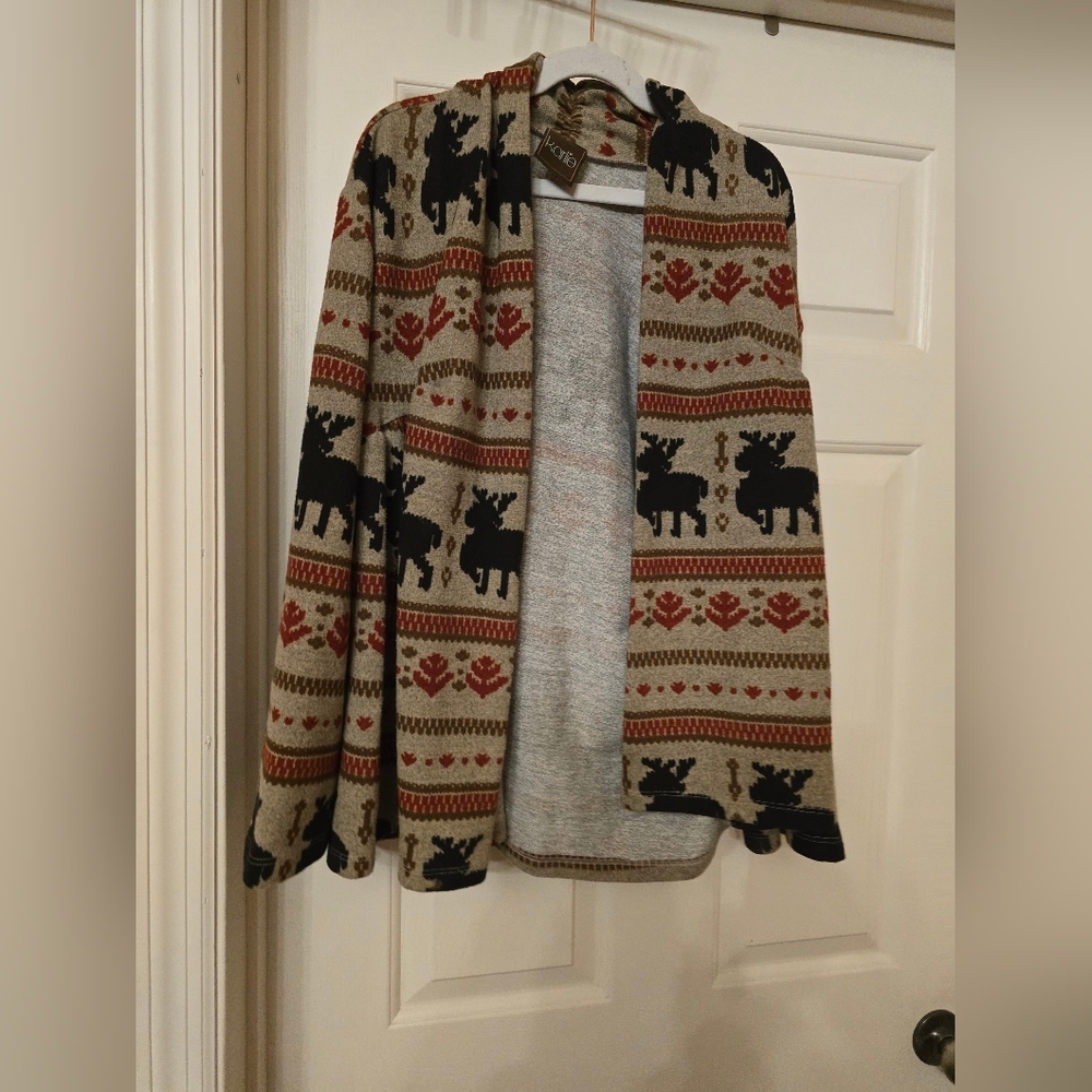 Karlie Beige and Red Moose Sweater